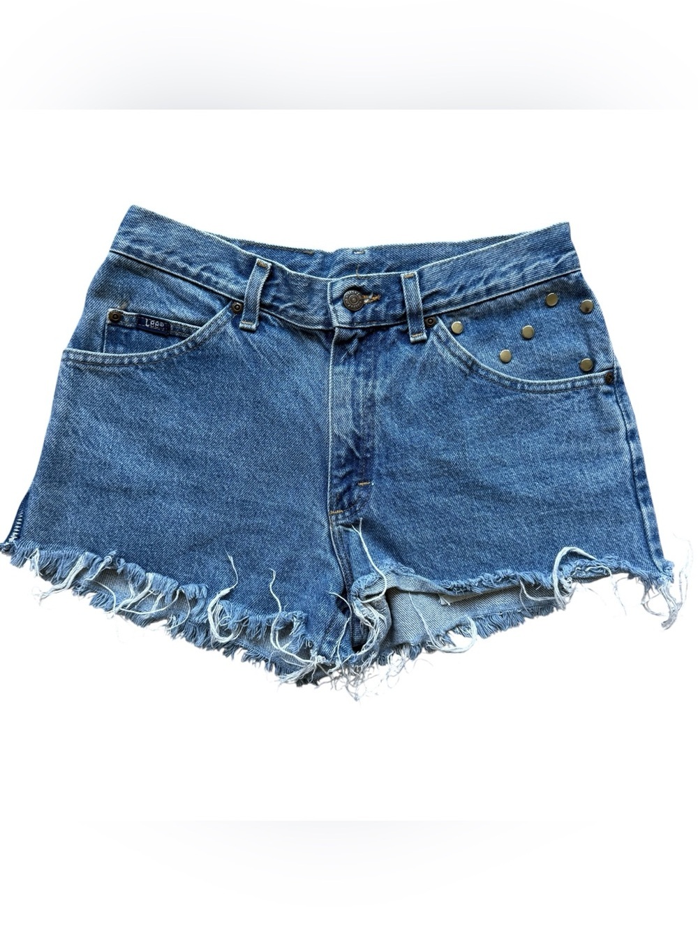 Vintage 90s Lee Studded Cutoff Denim Shorts High Rise Distressed Festival Y2K 27
